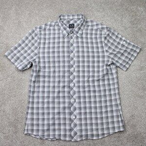 A/X Armani Exchange Shirt Mens Lage Gray/White 100% Cotton Short Sleeve Button